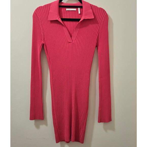 Helmut Lang Polo Rib-Knit Mini Bodycon Dress Pink Size Small - Picture 2 of 6